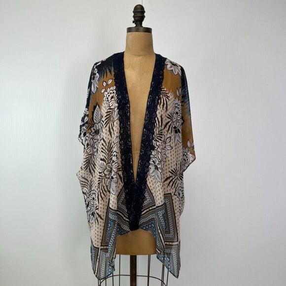 Chico's Cover Up Women One Size Open Floral Sheer Boho Lace Trim Party Core Ex - Picture 1 of 12
